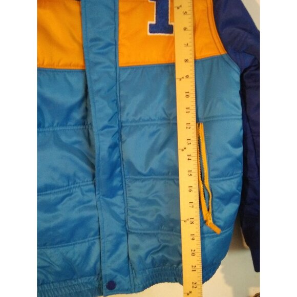 Cat & Jack Boys XL (16) Blue & Yellow Colorblock Hooded winter Puffer Jacket - Picture 2 of 8